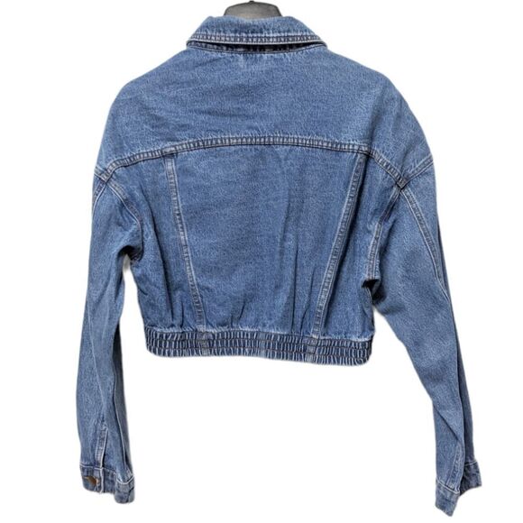 NWT MONO B Cropped Ribbed Hem Denim Jean Jacket M - Picture 5 of 7